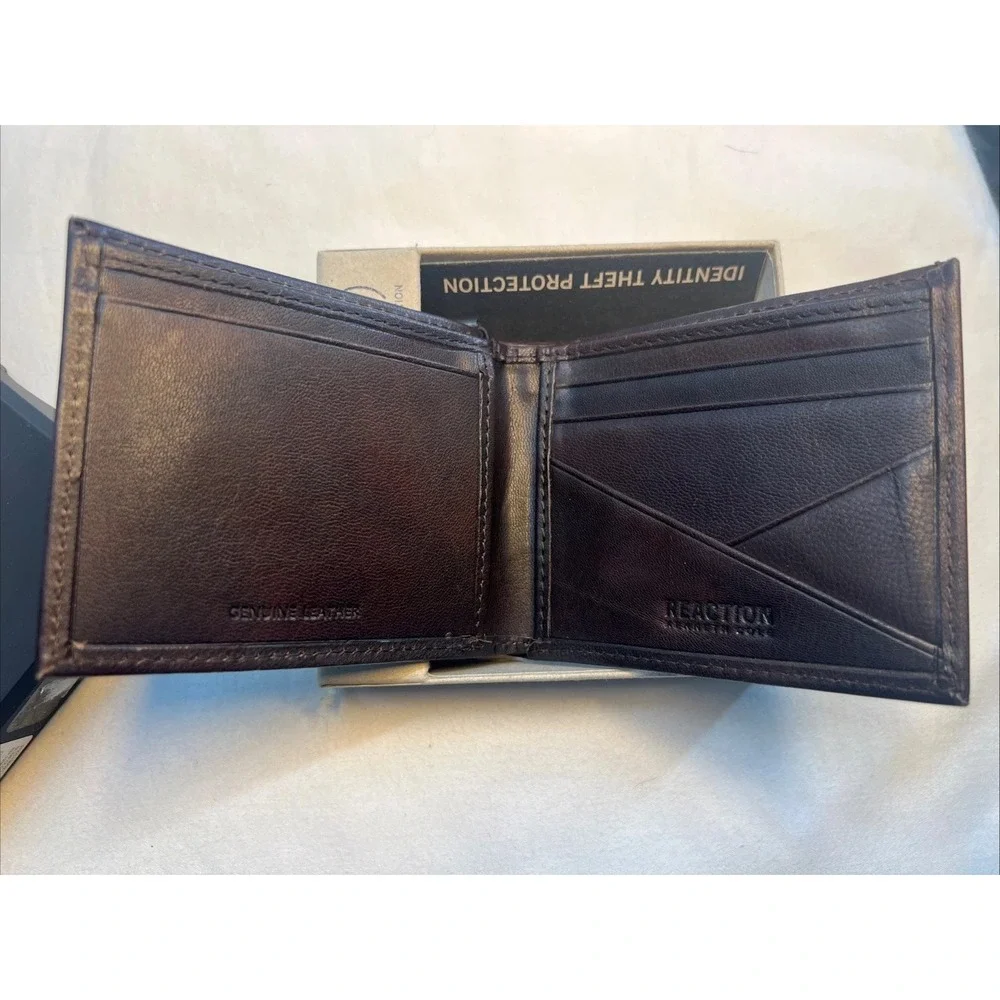 Kenneth Cole Reaction Quiet Luxury Slimfold Wallet Mens Brown RFID MinimalistNew